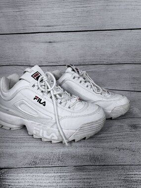 FILA Disruptor II Chunky All-White Sneakers Size US 6.5